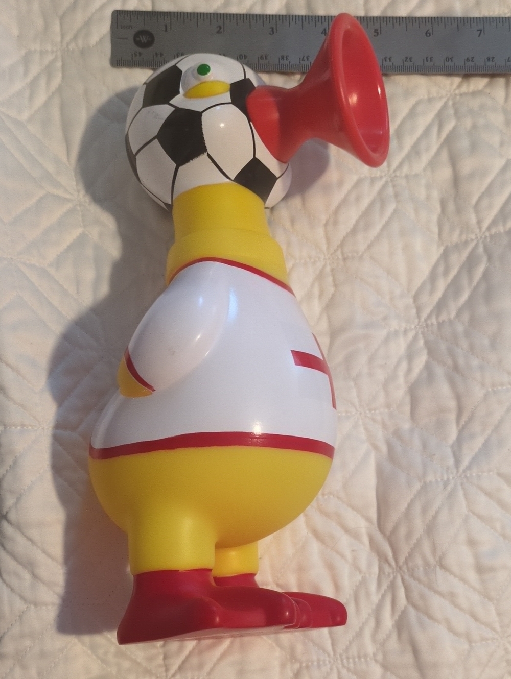 Source Unknown Yellow Duck Soccer Squeaky Toy with Red Accents
